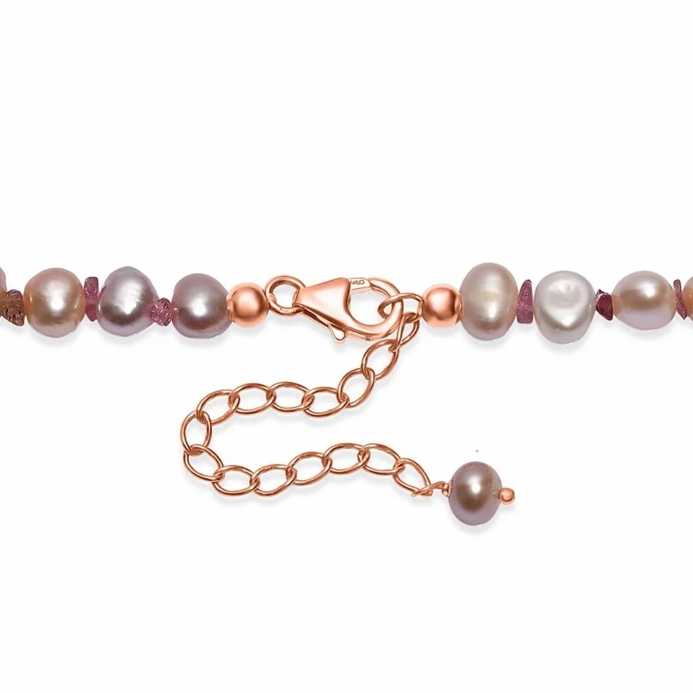 Gorgeous White Freshwater Pearl & Redondo Pink Tourmaline Necklace 18” RG/SS - Picture 5 of 8